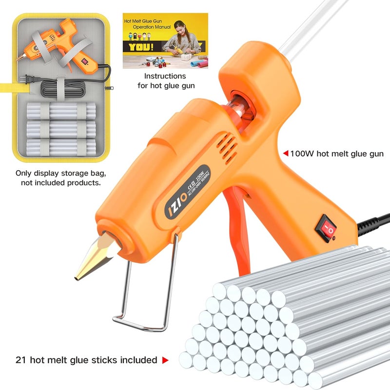 iZiO Hot glue gun and sticks set with 21 glue sticks (7/16")& storage pouch, ideal for bonding wood, fabric, plastic, diy projects, home repairs,handmade crafts，photo frames, diy fairy gardens,orange - Image 2